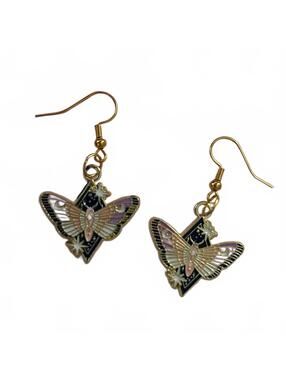 Handmade Gold and Black Moth and Stars Earrings